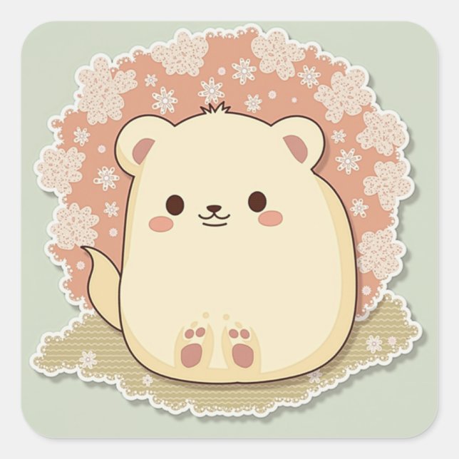 Cute Animal Square Sticker (Front)