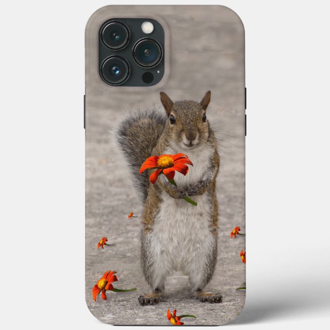 Cute animal squirrel with red sunflower Tithonia Case-Mate iPhone Case (Back)