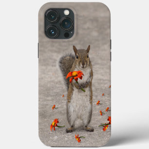 Cute animal squirrel with red sunflower Tithonia iPhone 13 Pro Max Case