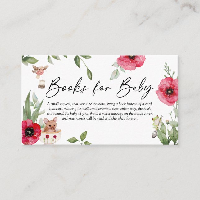 Cute Animal Tea Party Baby Shower Books for Baby Enclosure Card (Front)