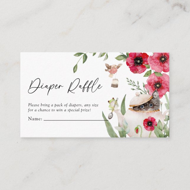 Cute Animal Tea Party Baby Shower Diaper Raffle Enclosure Card (Front)