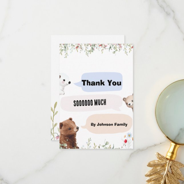 Cute Animal Thank You Card | Baby Shower   (Front/Back In Situ)