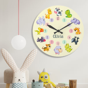Cute Animal Theme, Custom Name, Personalised  Large Clock