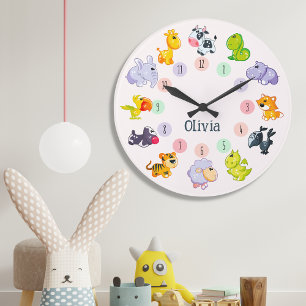 Cute Animal Theme, Custom Name, Personalized  Large Clock