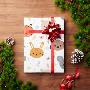 Cute animal tiger rabbit bear pattern   wrapping paper