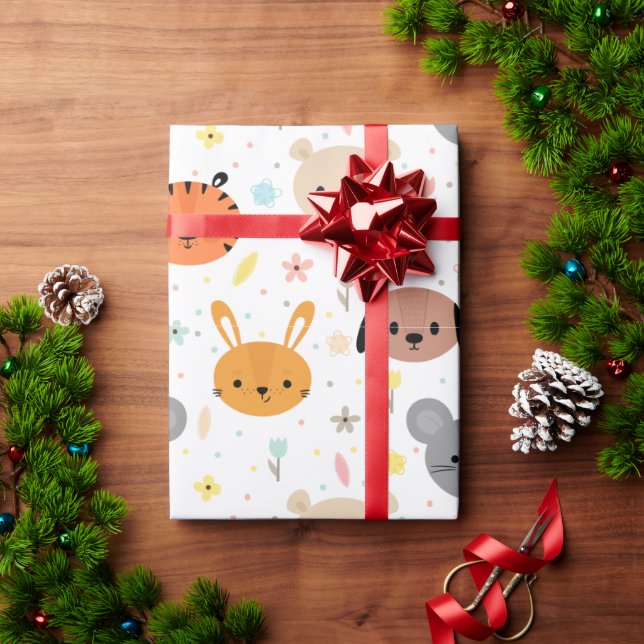 Cute animal tiger rabbit bear pattern   wrapping paper (Holiday Gift)