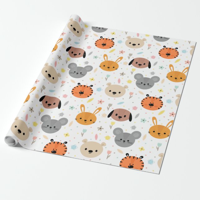Cute animal tiger rabbit bear pattern  wrapping paper (Unrolled)