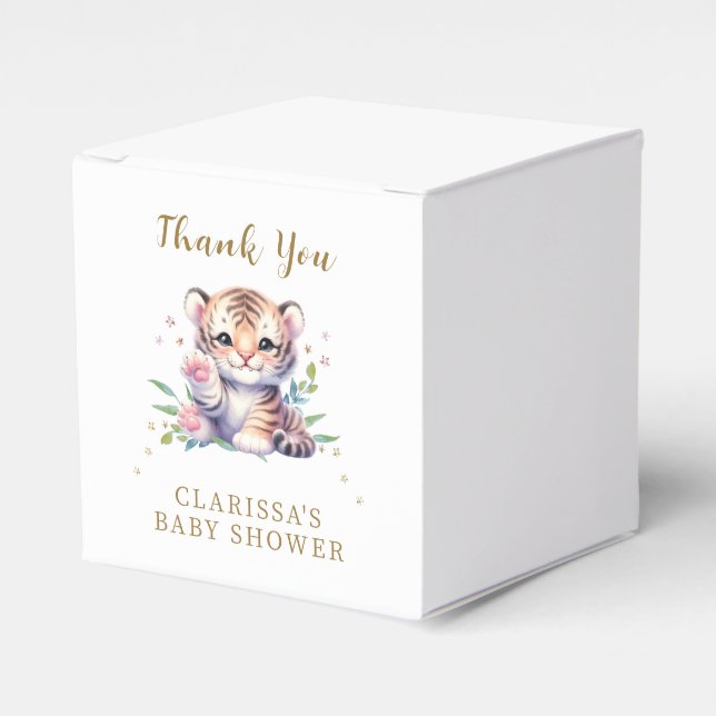 Cute Animal Tiger Stars White Baby Shower Favour Box (Front Side)