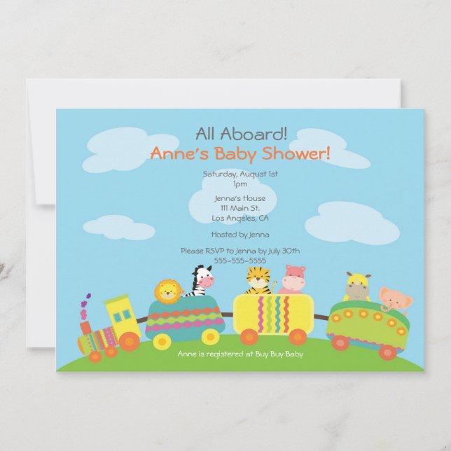 Cute Animal Train Baby Shower Invitation (Front)