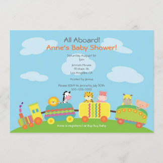 Cute Animal Train Baby Shower Invitation