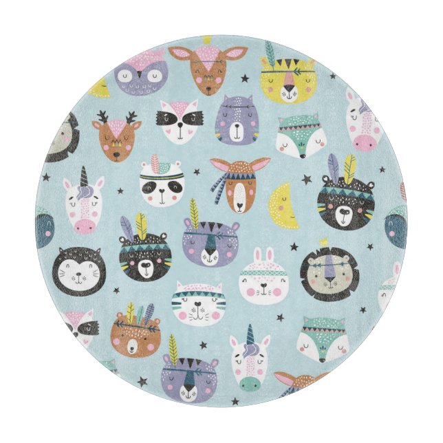 Cute Animal Tribal: Boho Pattern Cutting Board (Front)