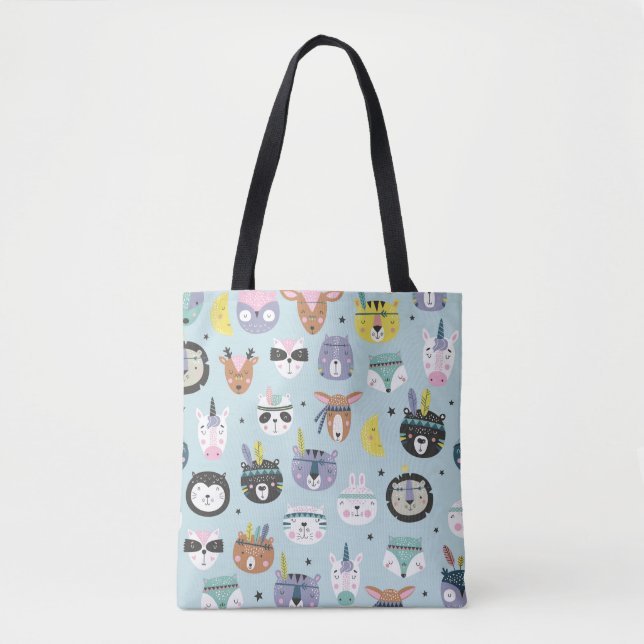 Cute Animal Tribal: Boho Pattern Tote Bag (Front)