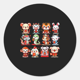 Cute Animal Twelve Zodiac Signs Celebrate Lunar Ne Classic Round Sticker