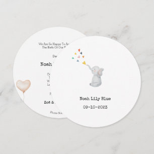 Cute Animal Watercolor Elephant Hearts Card