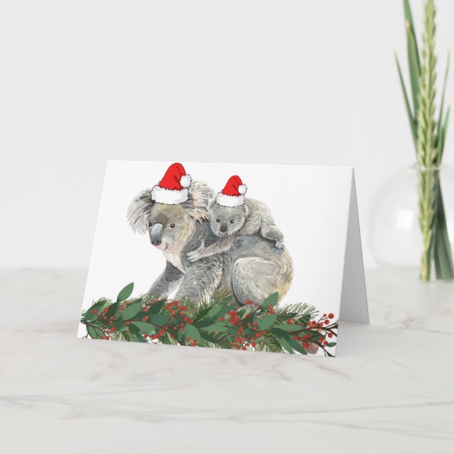 Cute Animal Watercolor Family Christmas Koala Card (Front)