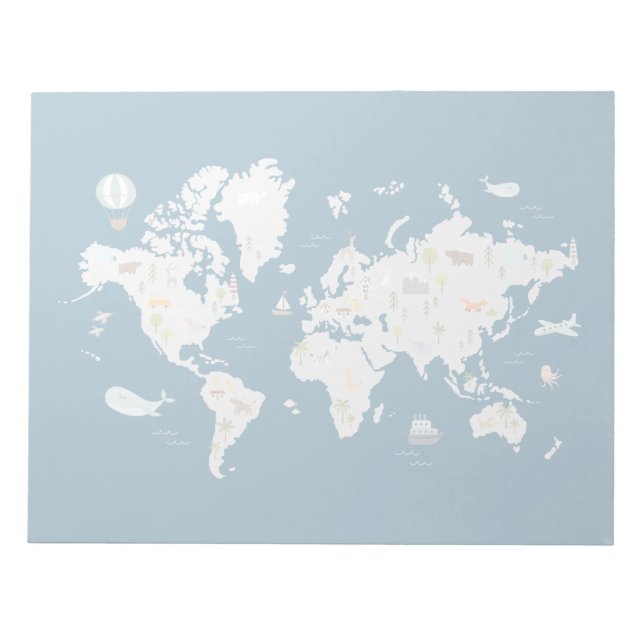 Cute Animal World Map Notepad (Front)
