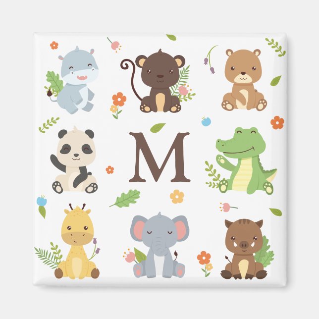 Cute Animal Zoo Wildlife Kids Initial Magnet (Front)