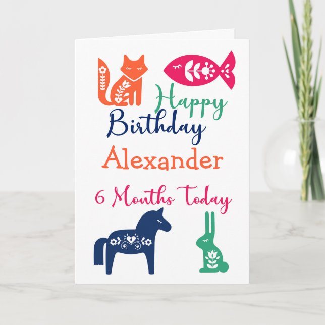 Cute Animals 6 Month Birthday Card (Front)