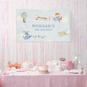Cute Animals Aeroplane Blue Birthday Banner