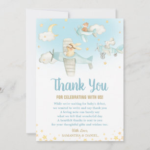 Cute Animals Aeroplane Stars Baby Shower Birthday Thank You Card