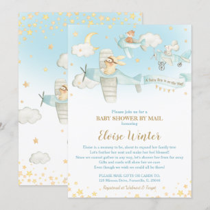 Cute Animals Aeroplanes Plane Baby Shower by Mail Invitation