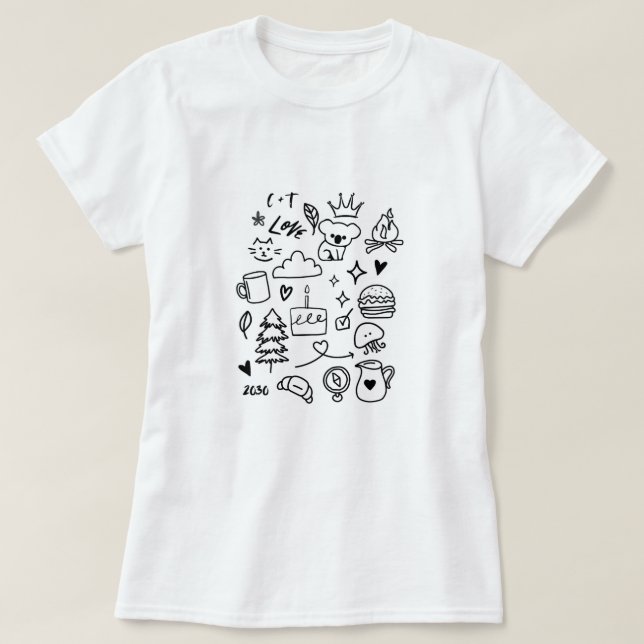 Cute Animals and Objects Graphic T-Shirt (Design Front)
