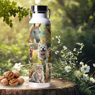 Cute Animals and Pets Artistic Photo Collage Water Bottle