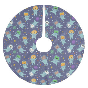 Cute Animals Astronauts Brushed Polyester Tree Ski Skirt