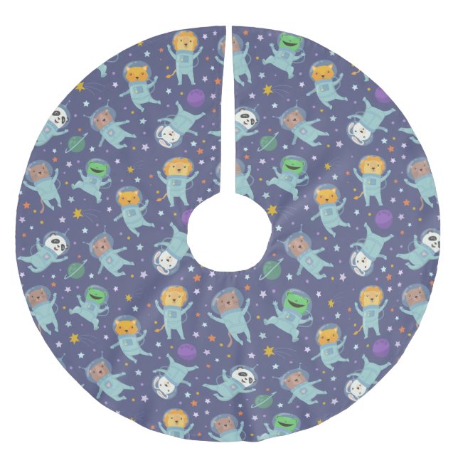 Cute Animals Astronauts Brushed Polyester Tree Ski Skirt (Front)
