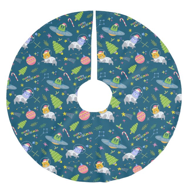 Cute Animals Astronauts Brushed Polyester Tree Skirt (Front)