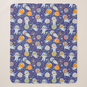 Cute Animals Astronauts Sherpa Blanket