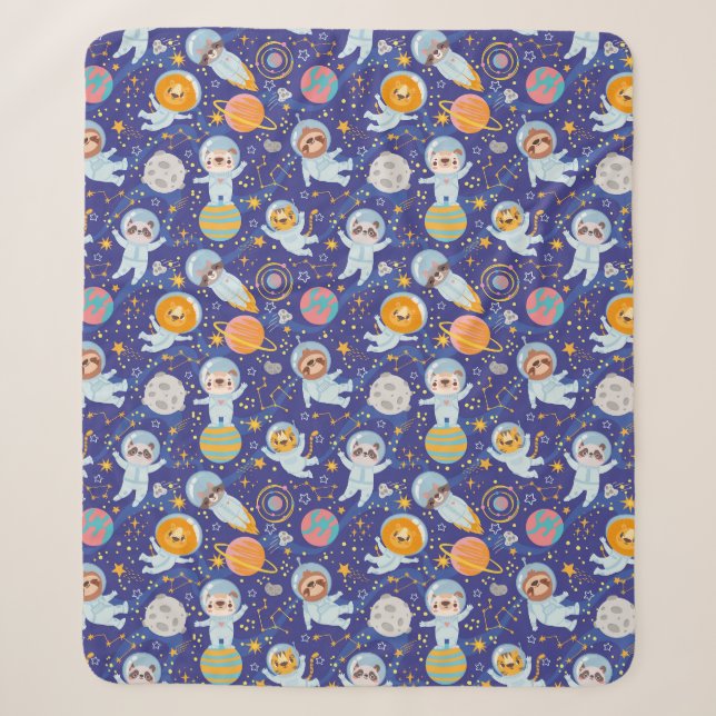 Cute Animals Astronauts Sherpa Blanket (Front)
