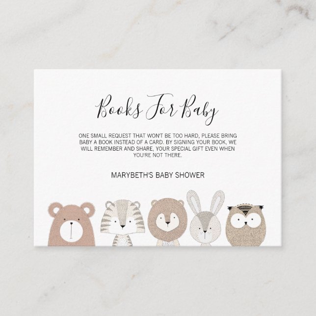 Cute Animals Baby Shower Bring A Book Request Card (Front)
