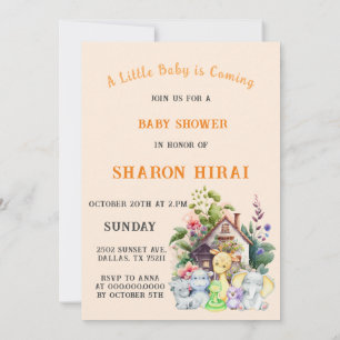 Cute Animals Baby Shower Invitation Orange Colou