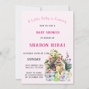 Cute Animals Baby Shower Invitation   Pink