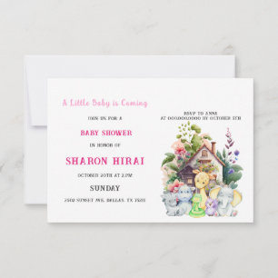Cute Animals Baby Shower Invitation Pink Horiz