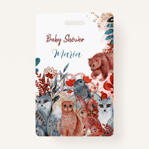Cute Animals baby shower invitation red and blue ID Badge