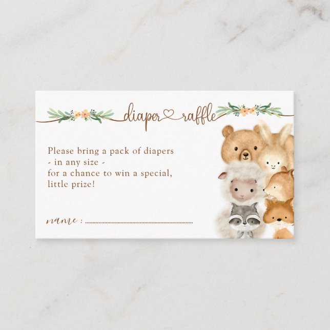 Cute Animals Baby Shower New Mummy Diaper Raffle Enclosure Card (Front)