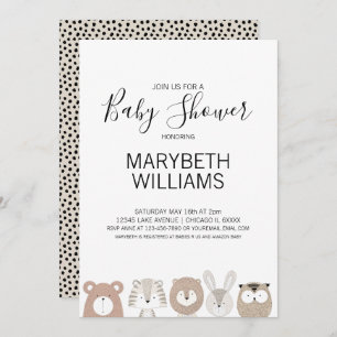 Cute Animals Baby Shower Party Invitation Card