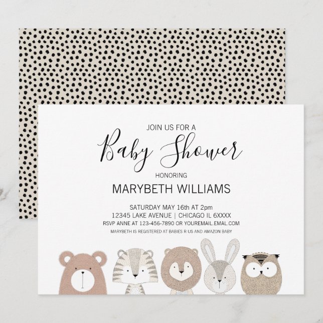 Cute Animals Baby Shower Party Invitation Card (Front/Back)