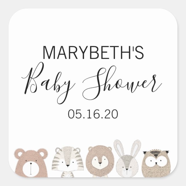 Cute Animals Baby Shower Stickers (Front)