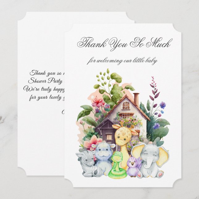 Cute Animals Baby Shower Thank You Card (Front/Back)