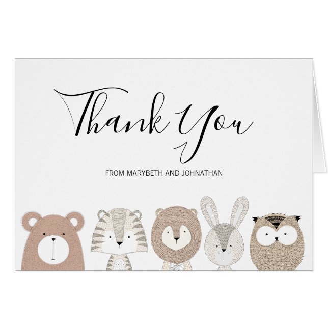 Cute Animals Baby Shower Thank You Card (Front Horizontal)