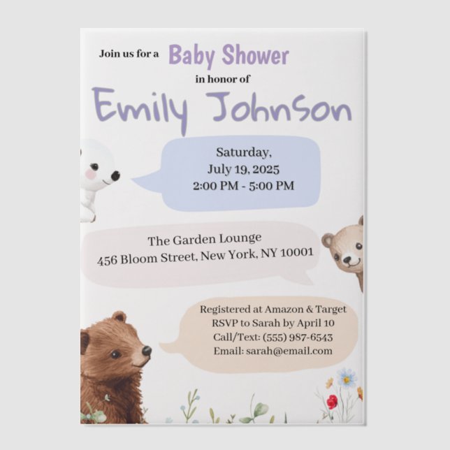 Cute Animals Baby Shower Vellum Invitations (Front)