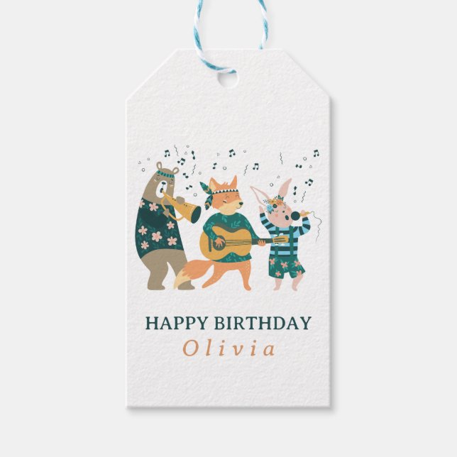Cute Animals Band Birthday Gift Tags (Front)
