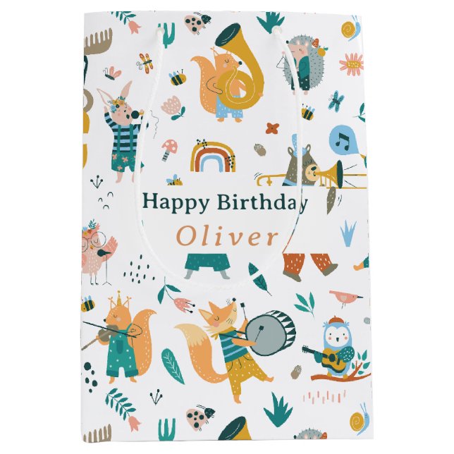 Cute Animals Band Birthday Medium Gift Bag (Front)