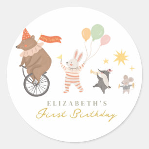Cute Animals Band First Birthday Classic Round Sticker