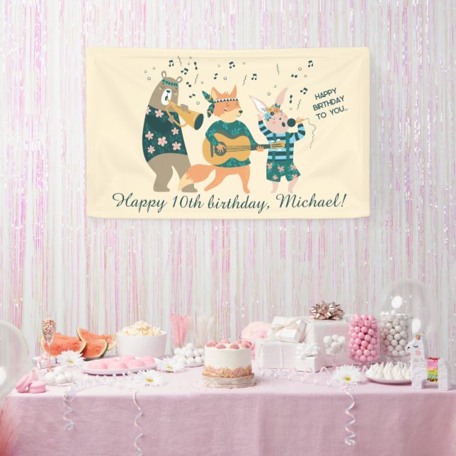 Cute Animals Bend Birthday  Banner (Party)