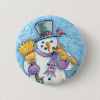 Cute Animals Building a Snowman for Christmas 6 Cm Round Badge