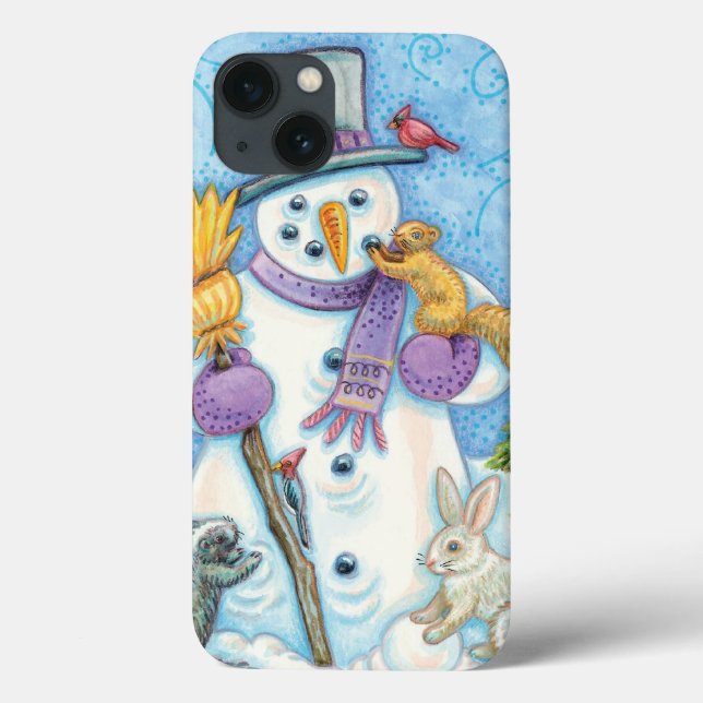Cute Animals Building a Snowman for Christmas Case-Mate iPhone Case (Back)